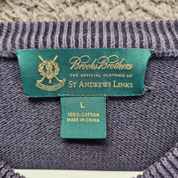 Brooks Brother St Andrew Links Sweater Men Size Large‎ Blue Pink Argyle - Picture 6 of 9